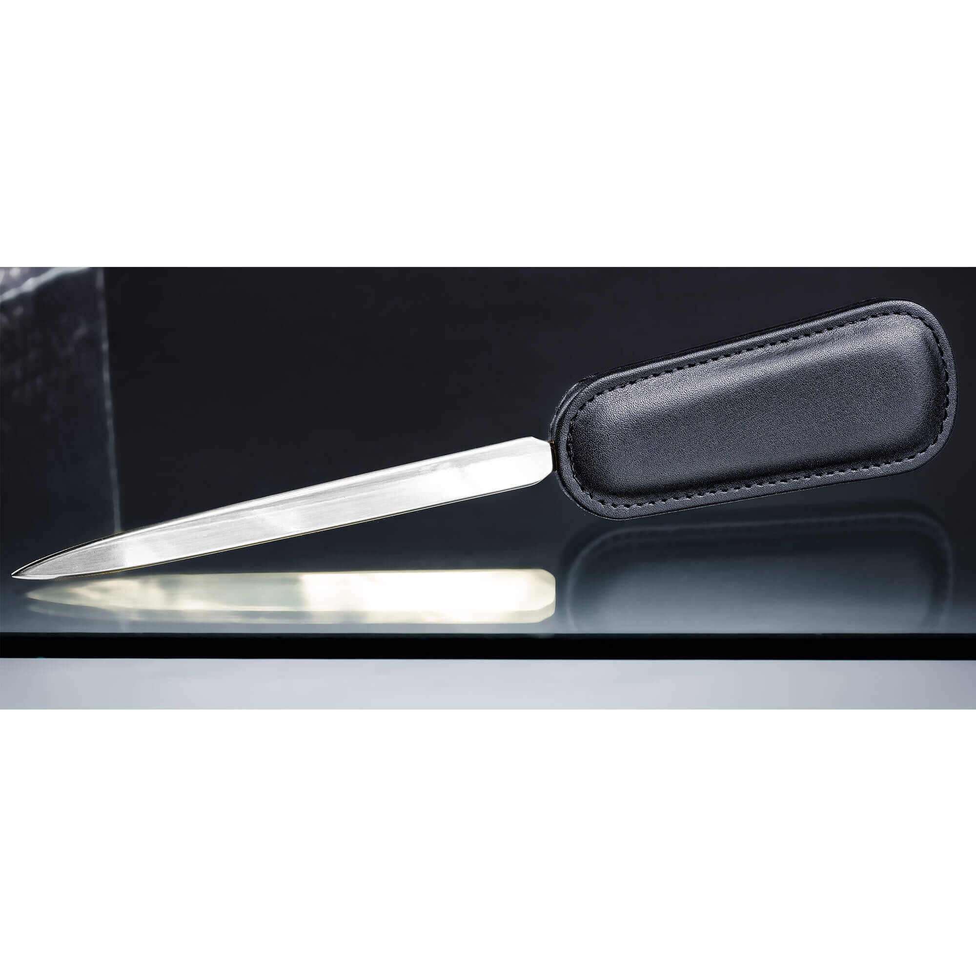 Classic Black Leather 8-Piece Desk Set, Silver Accent