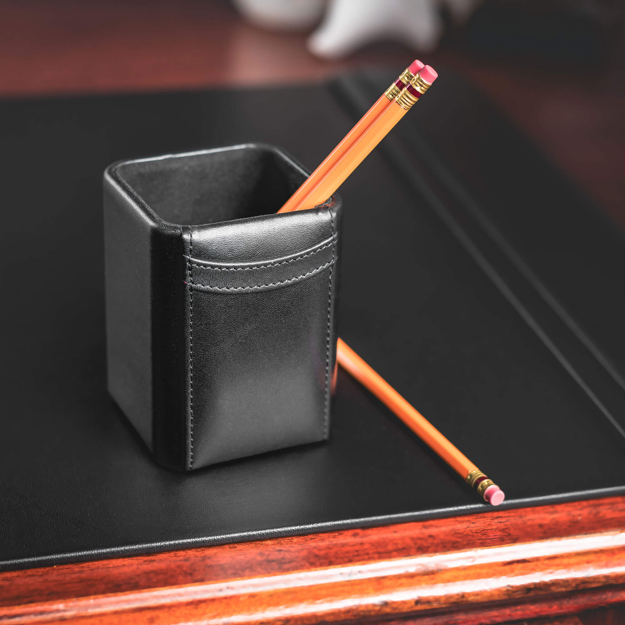 Classic Black Leather 11-Piece Desk Set, Silver Accent