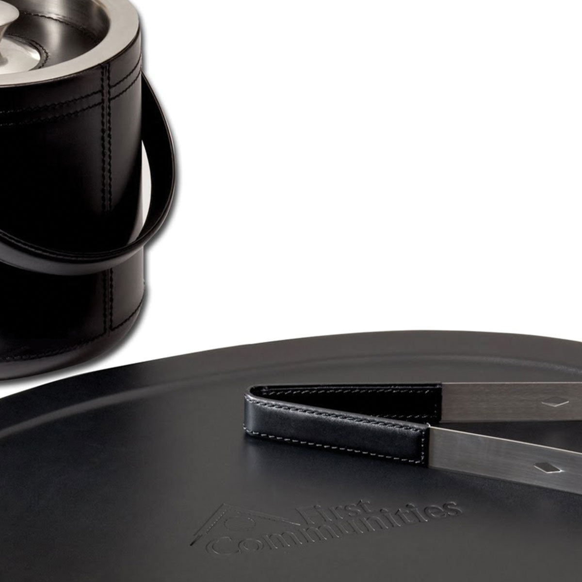 Classic Black Leather 3-Piece Ice Bucket Set