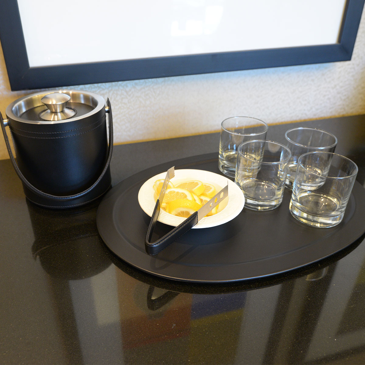 Classic Black Leather 3-Piece Ice Bucket Set