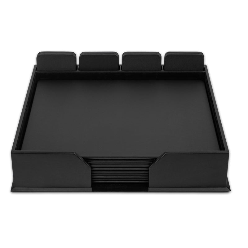 10 Seat Black Leatherette Conference Room Set w/ Square Coasters