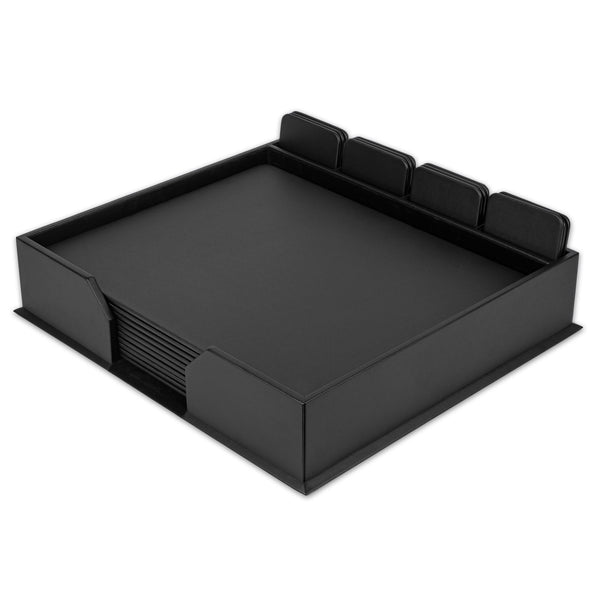 10 Seat Black Leatherette Conference Room Set w/ Square Coasters