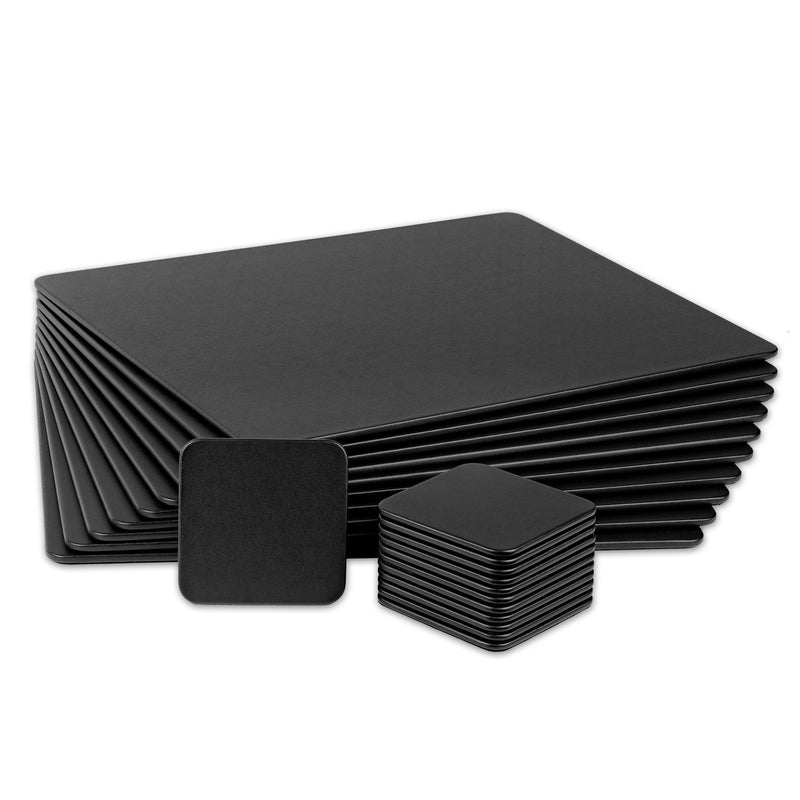 10 Seat Black Leatherette Conference Room Set w/ Square Coasters