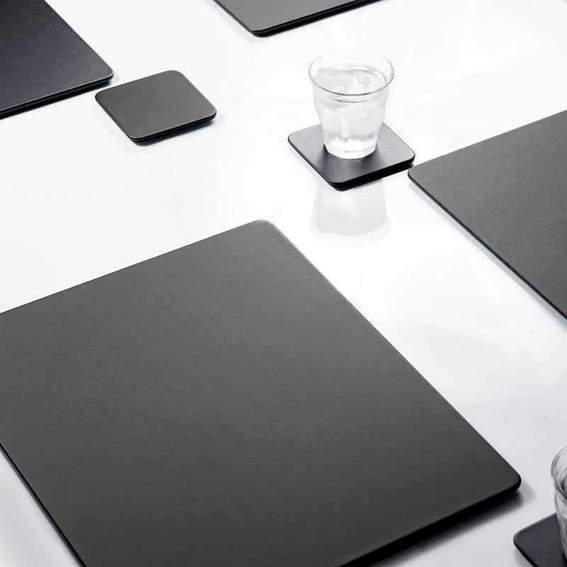 10 Seat Black Leatherette Conference Room Set w/ Square Coasters