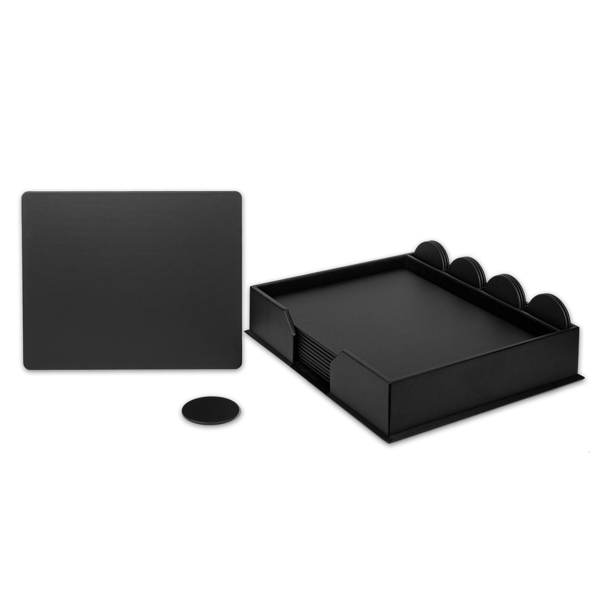 10 Seat Black Leatherette Conference Room Set w/ Round Coasters, 17 x 14 Size Pads