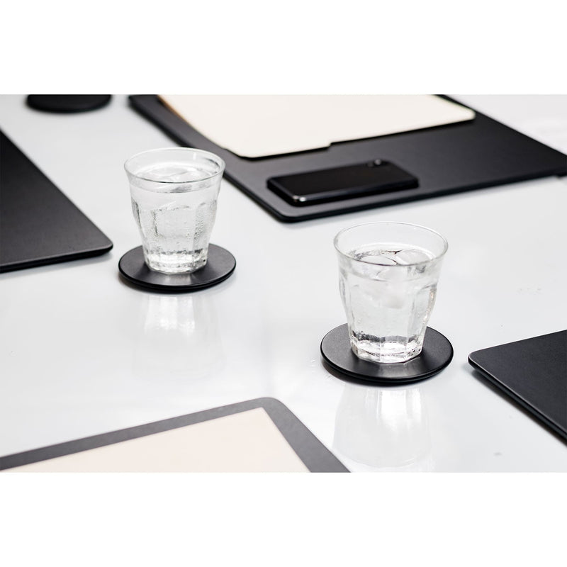 10 Seat Black Leatherette Conference Room Set w/ Round Coasters