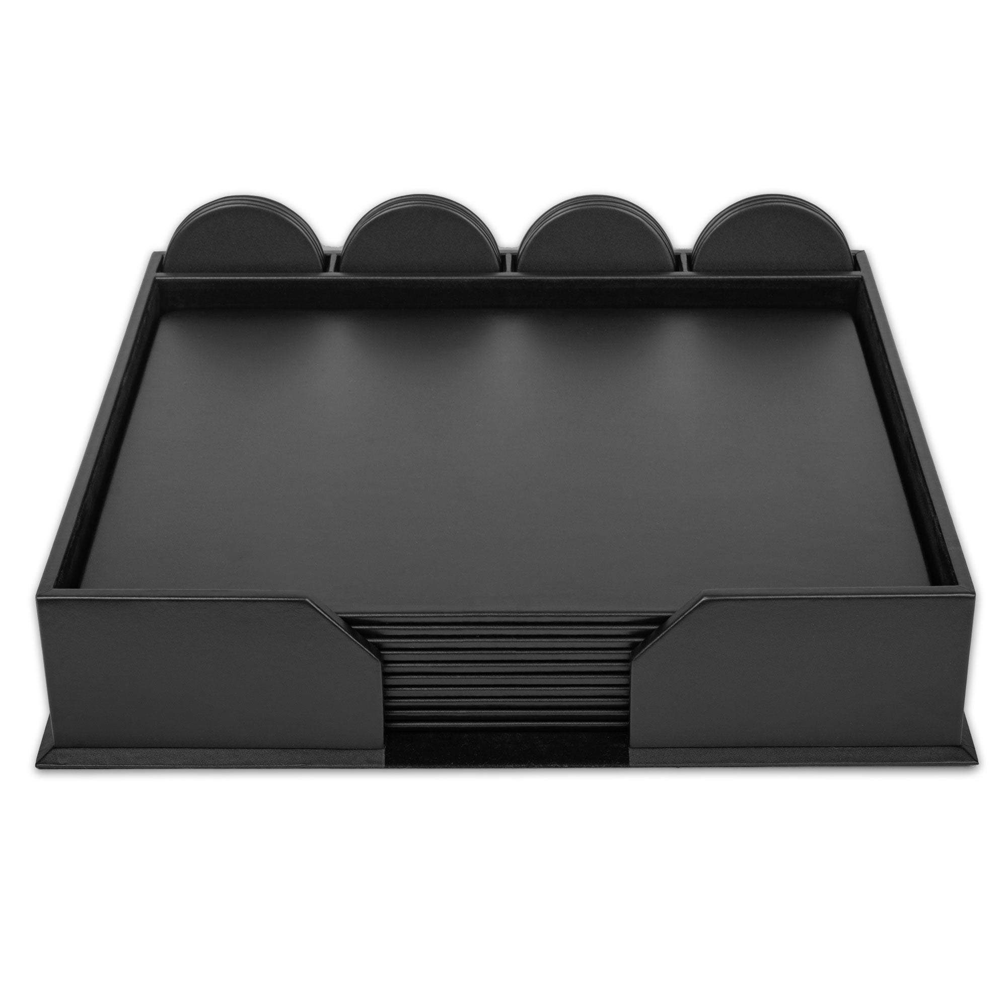 10 Seat Black Leather Conference Room Set w/ Round Coasters, 17 x 14 Size Pads