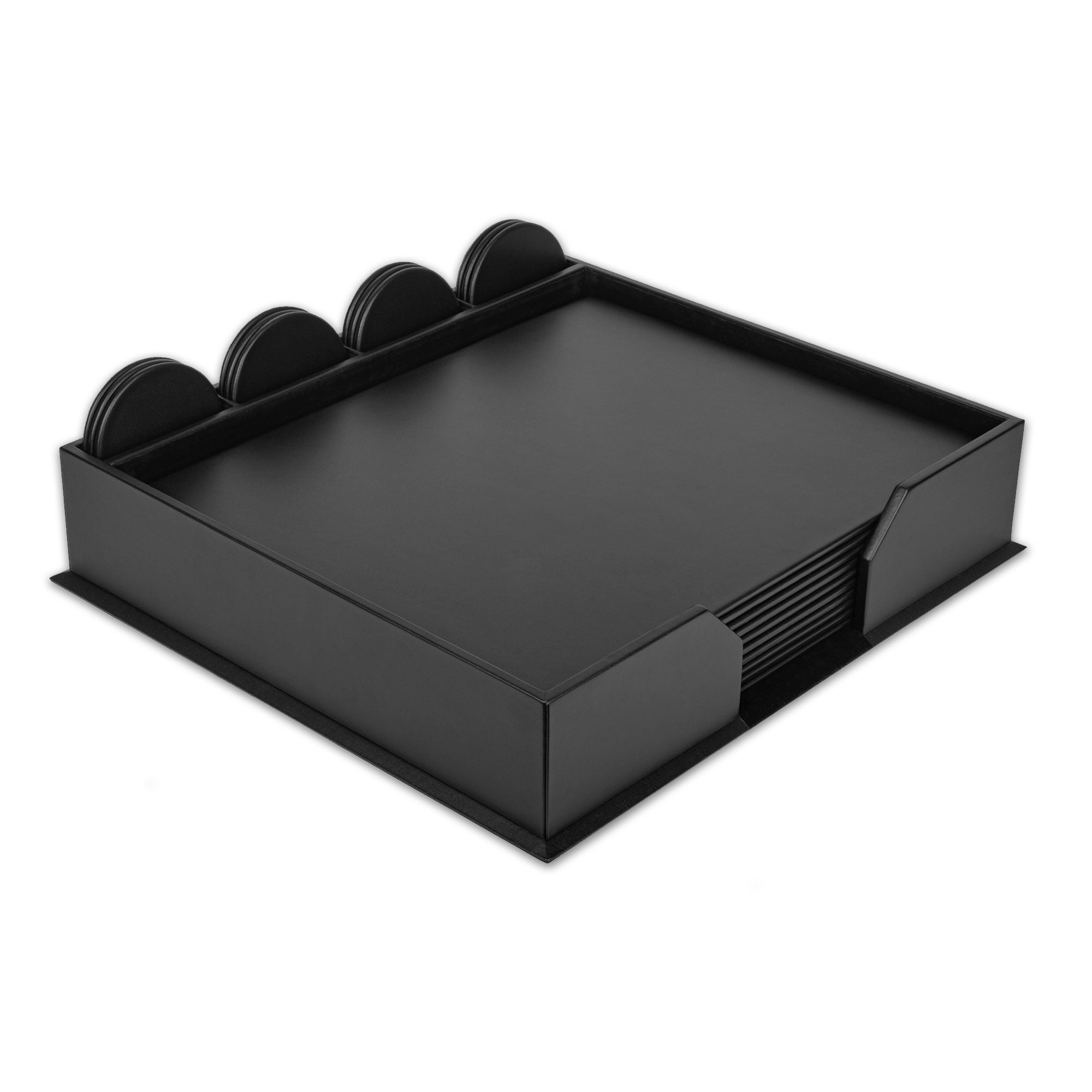 10 Seat Black Leather Conference Room Set w/ Round Coasters