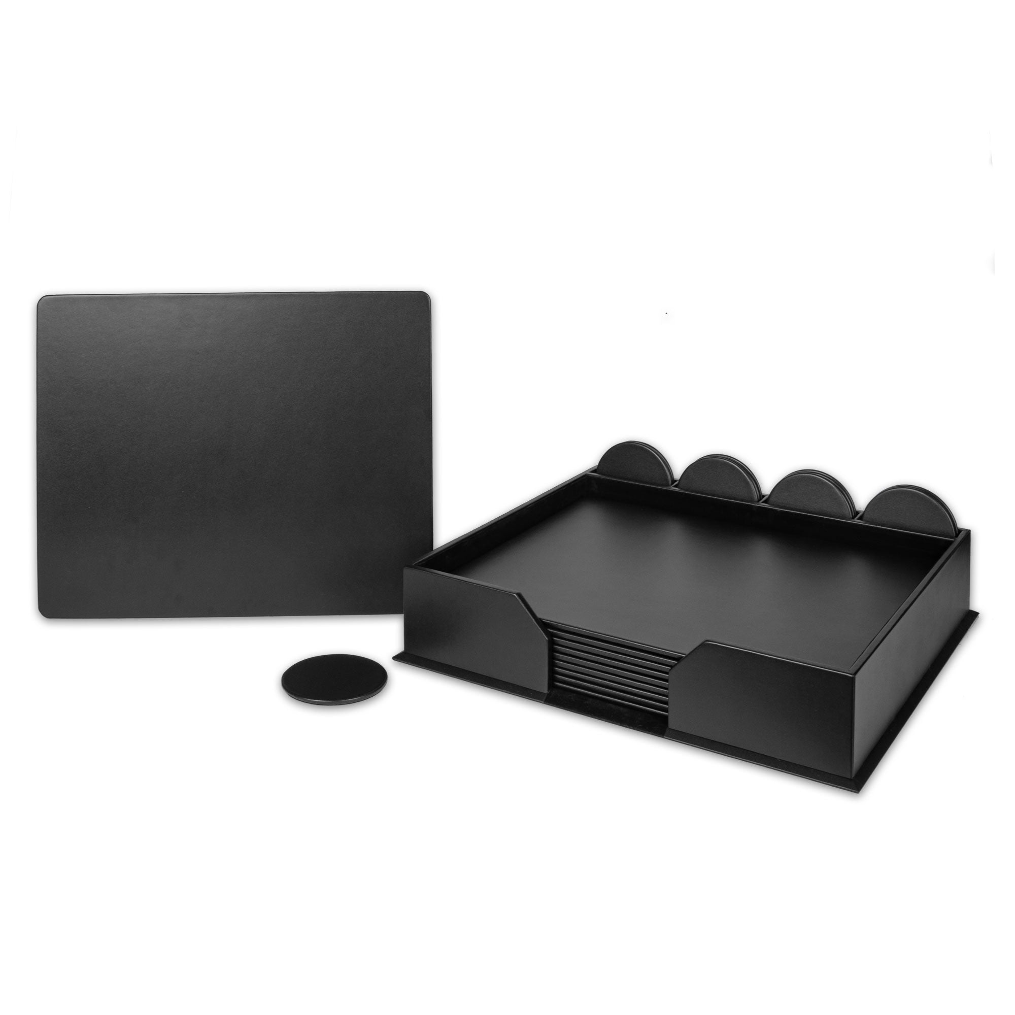 10 Seat Black Leather Conference Room Set w/ Round Coasters, 17 x 14 Size Pads