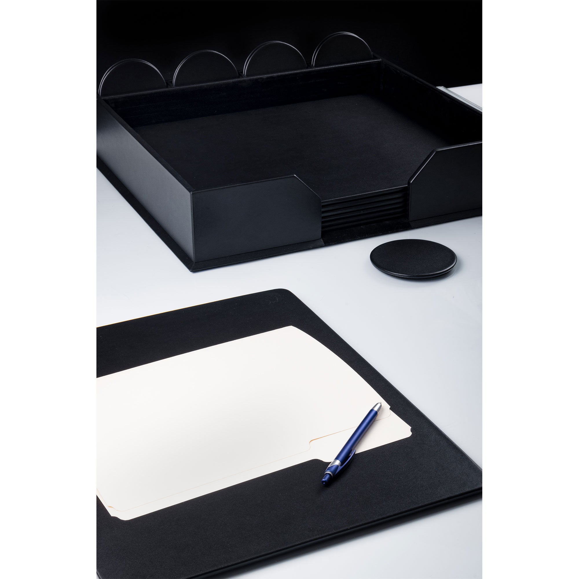 10 Seat Black Leather Conference Room Set w/ Round Coasters, 17 x 14 Size Pads