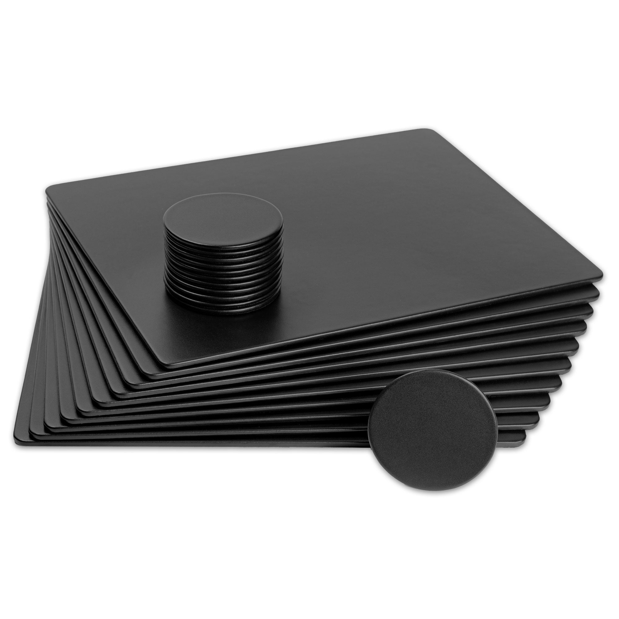 10 Seat Black Leather Conference Room Set w/ Round Coasters, 17 x 14 Size Pads
