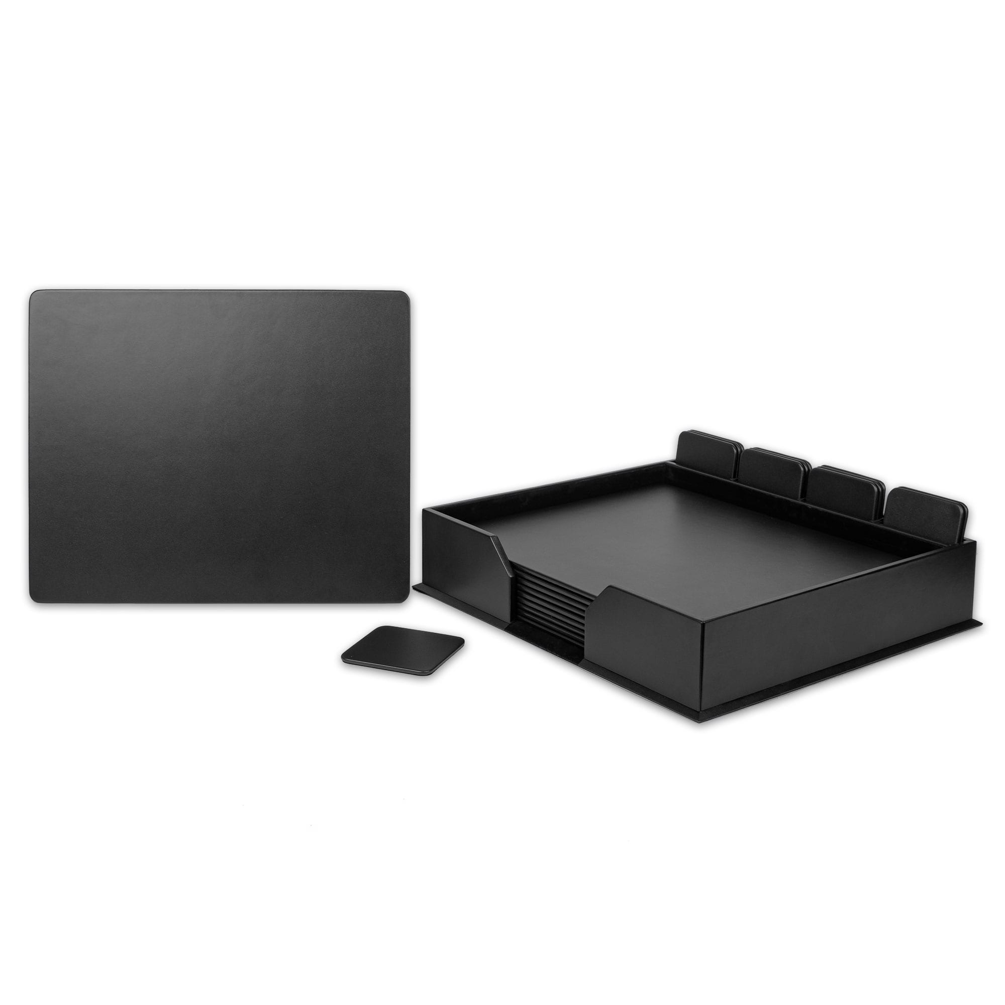 10 Seat Black Leather Conference Room Set w/ Square Coasters, 17 x 14 Size Pads