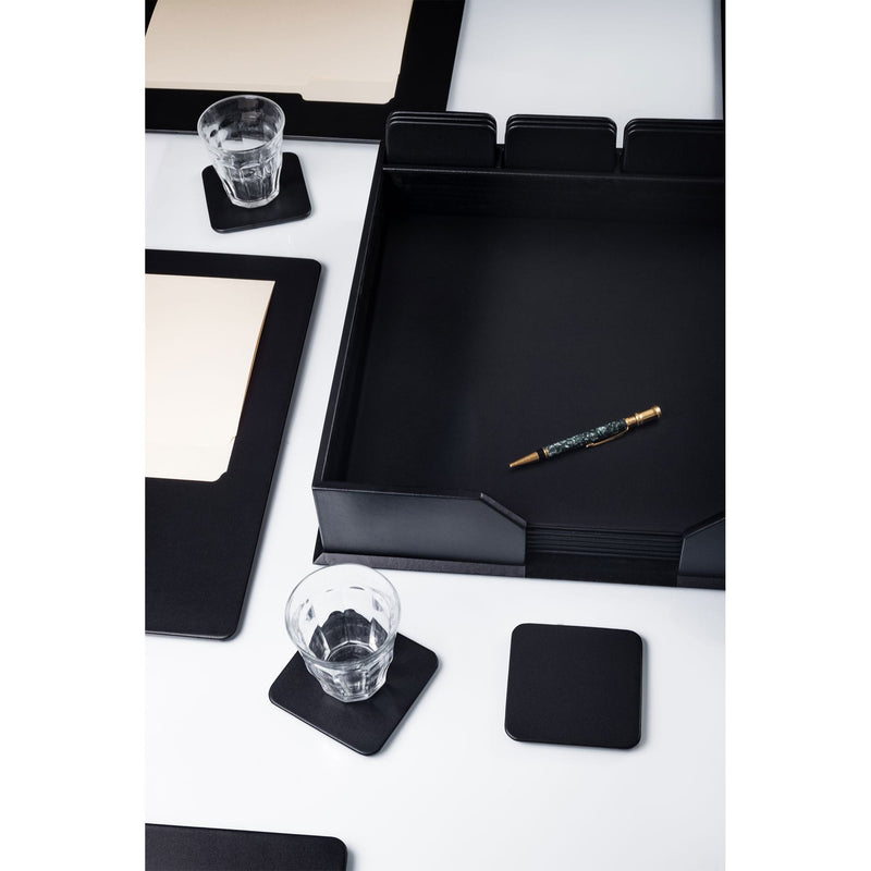 10 Seat Black Leather Conference Room Set w/ Square Coasters