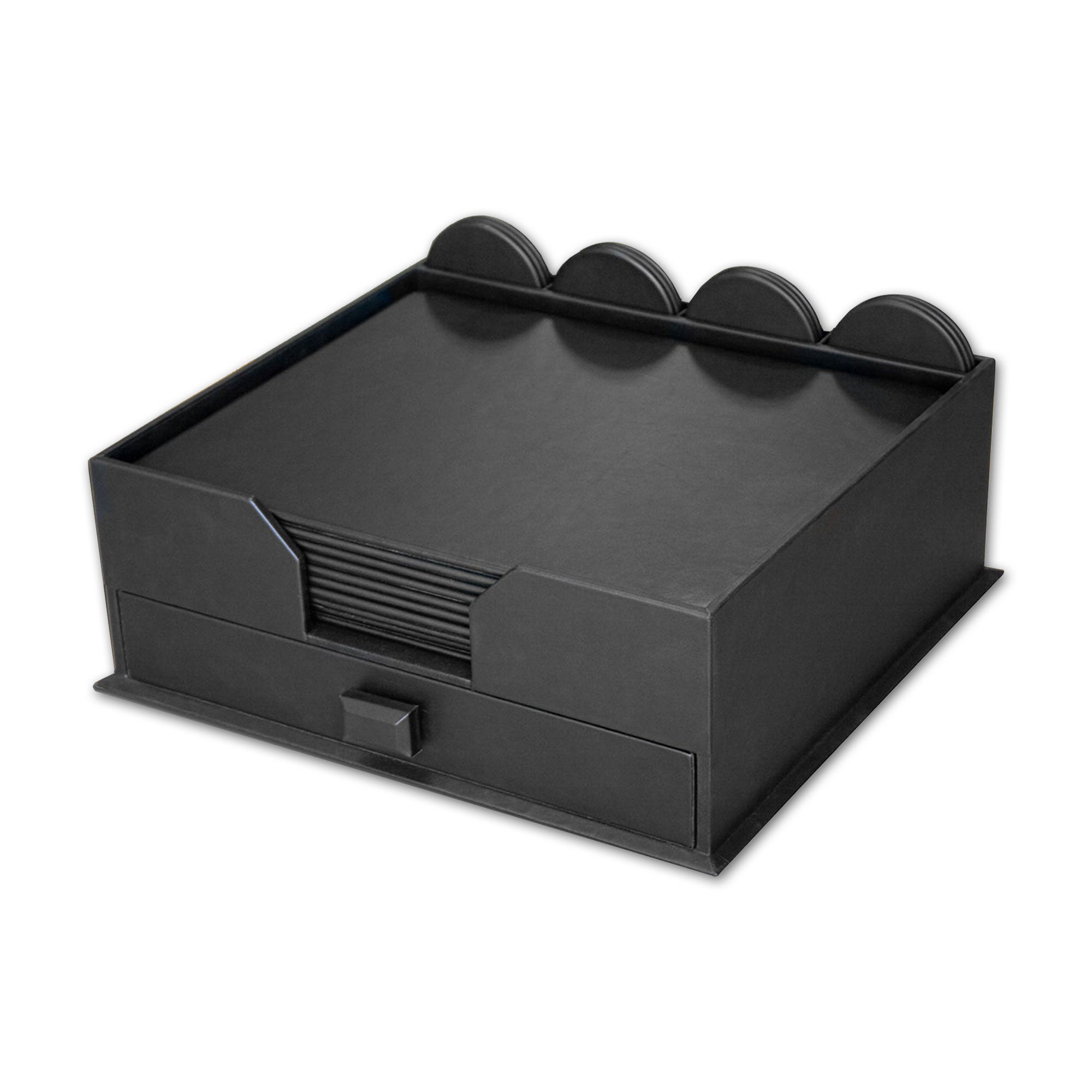 10 Seat Black Leather Conference Room Set w/ Round Coasters and Drawer Holder
