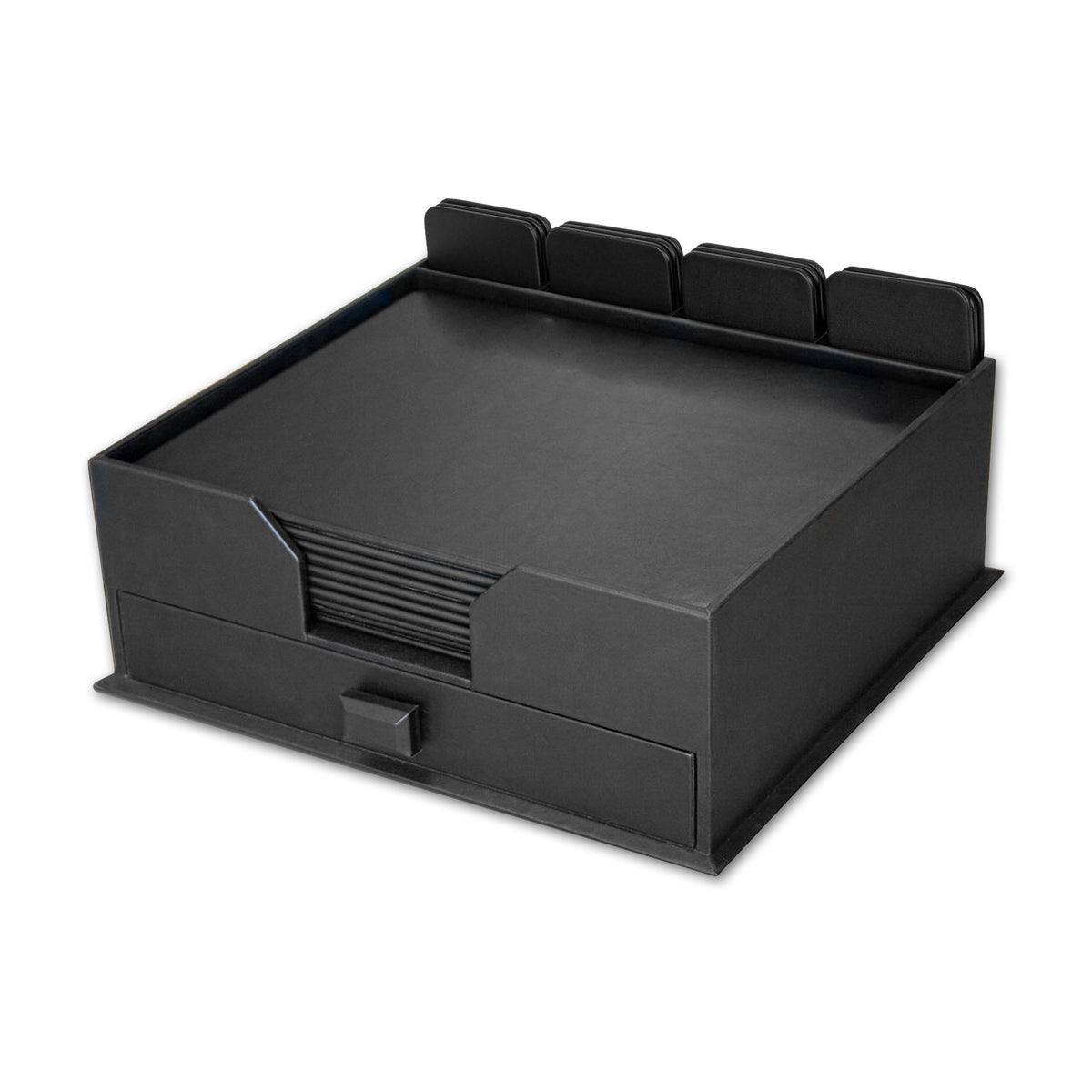 10 Seat Black Leatherette Conference Room Set w/ Square Coasters and Drawer Holder, 17 x 14 Size Pads