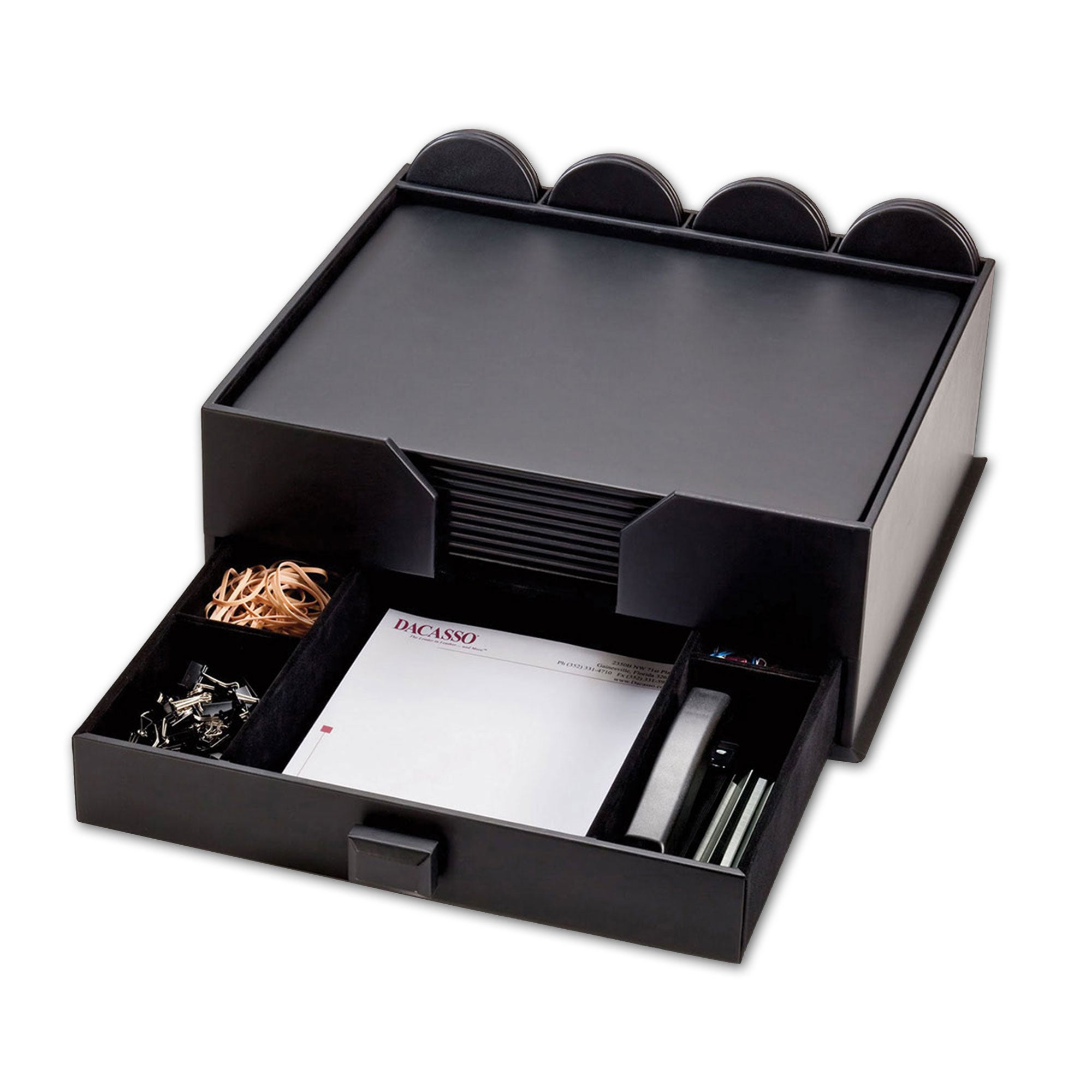 10 Seat Black Leatherette Conference Room Set w/ Round Coasters and Drawer Holder
