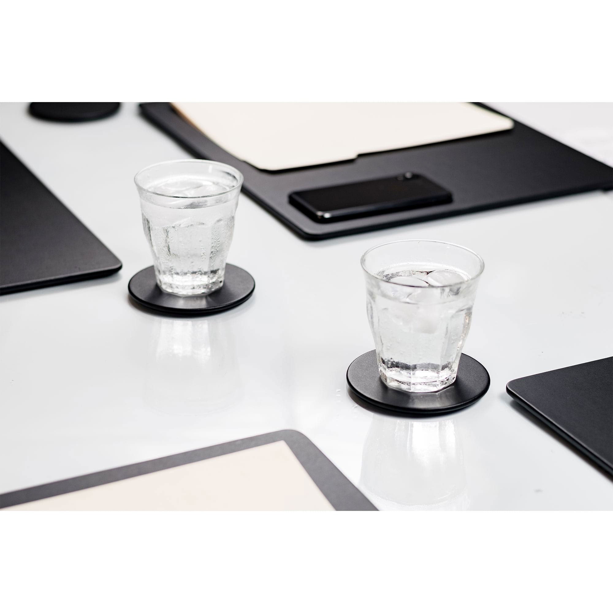 10 Seat Black Leatherette Conference Room Set w/ Round Coasters and Drawer Holder