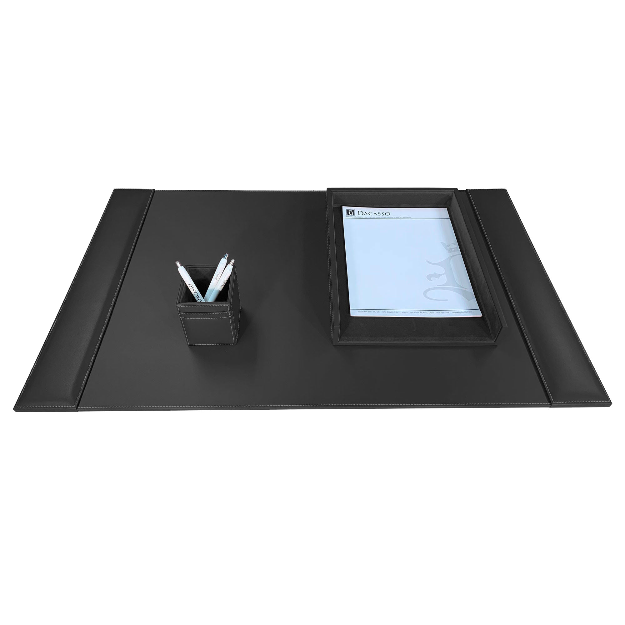 Rustic Black Leather 3-Piece Desk Set