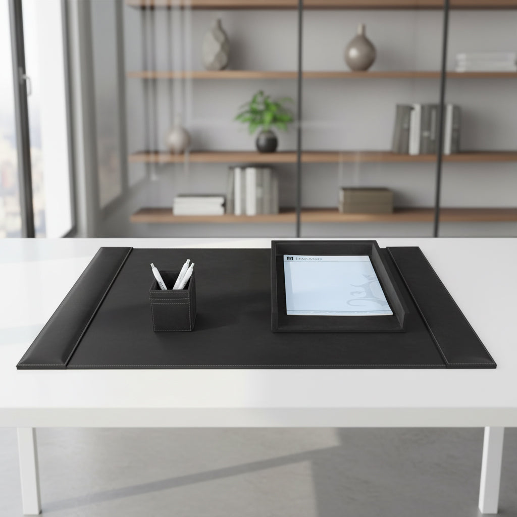 Rustic Black Leather 3-Piece Desk Set