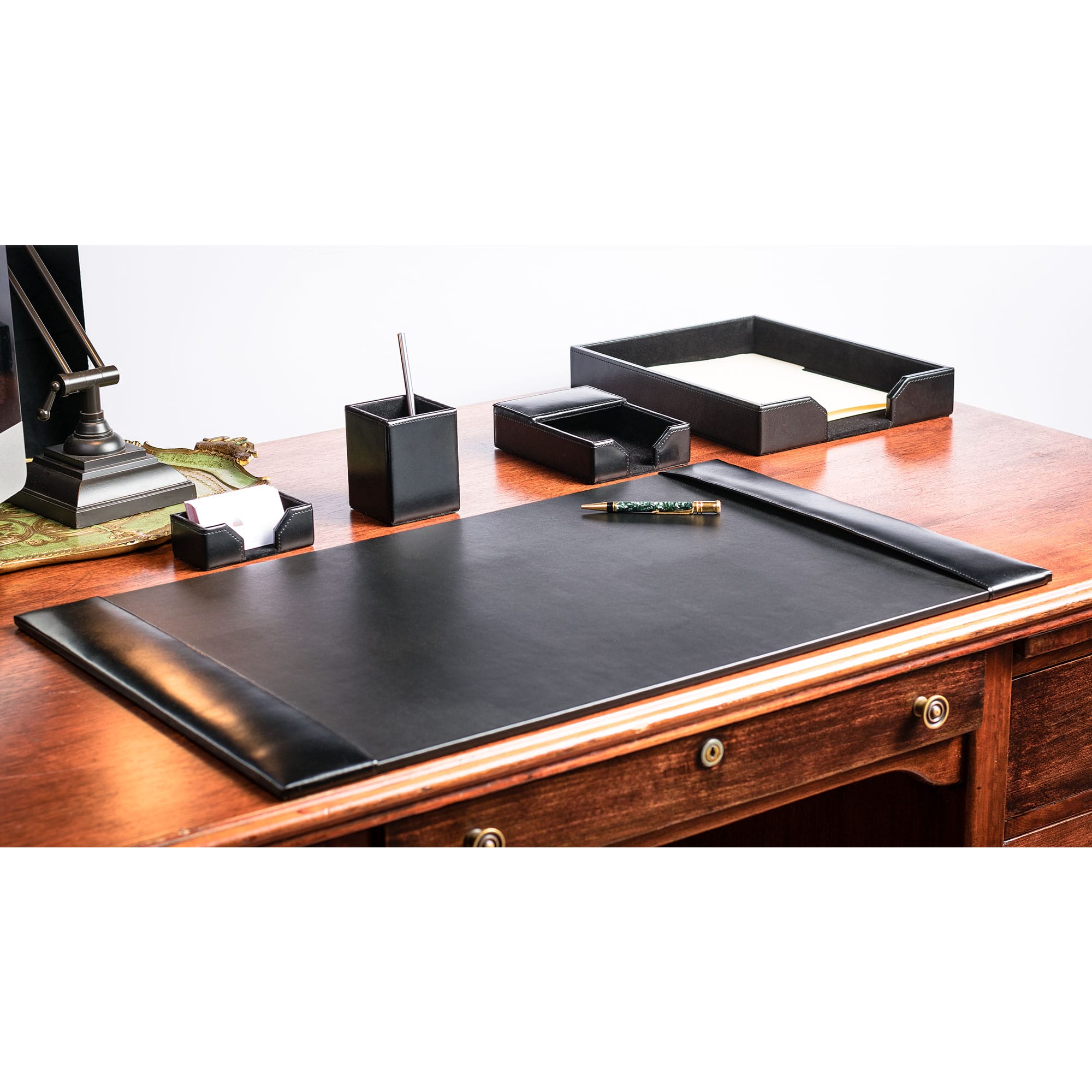 Black Bonded Leather 5-Piece Desk Set