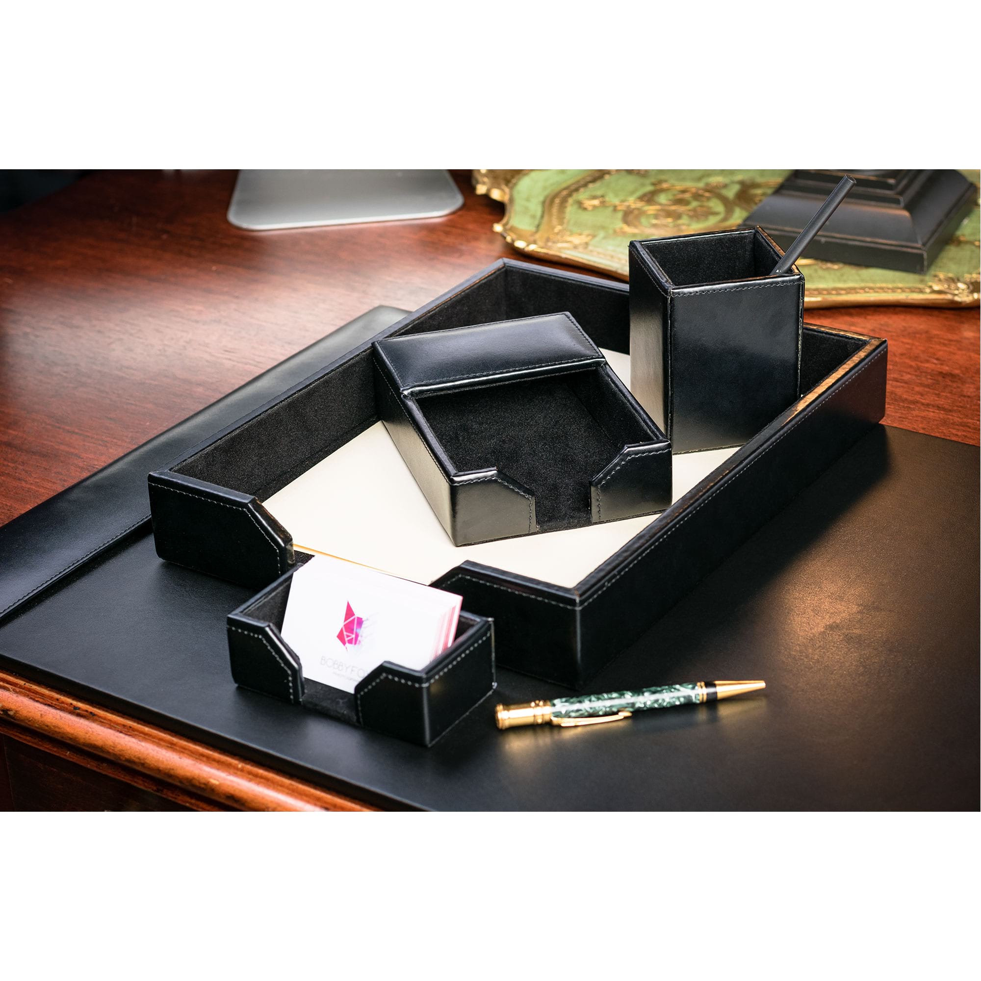 Black Bonded Leather 5-Piece Desk Set