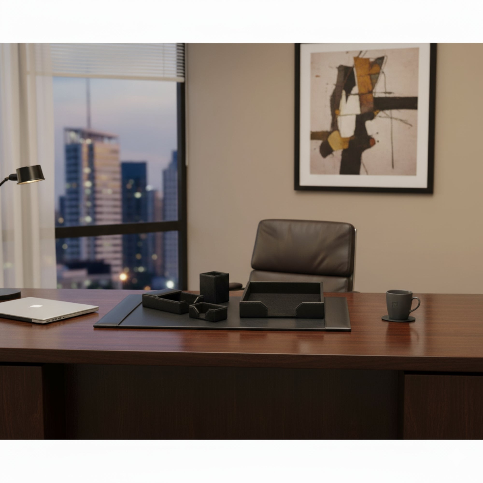 Black Bonded Leather 5-Piece Desk Set
