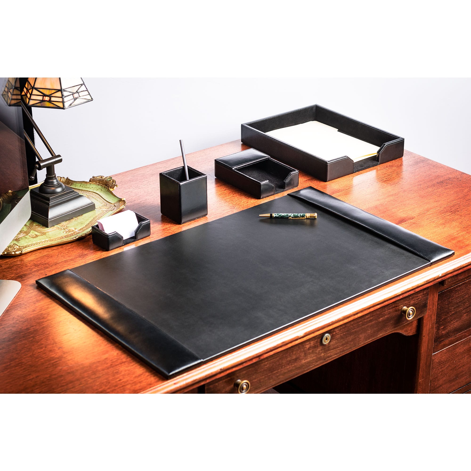 Black Bonded Leather 5-Piece Desk Set