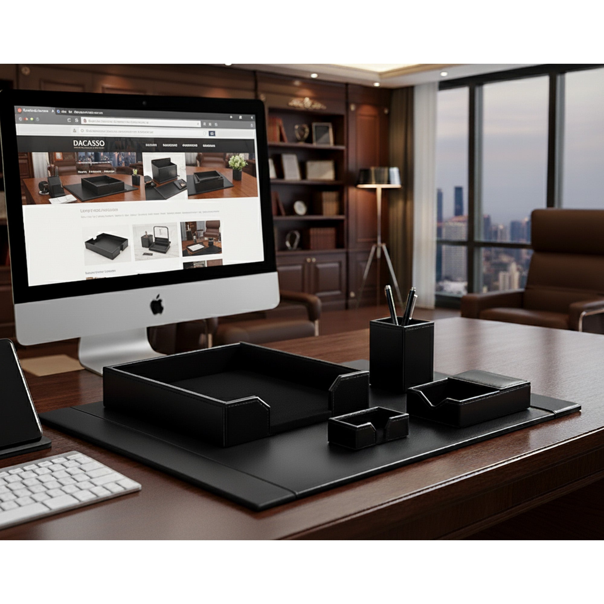 Black Bonded Leather 5-Piece Desk Set