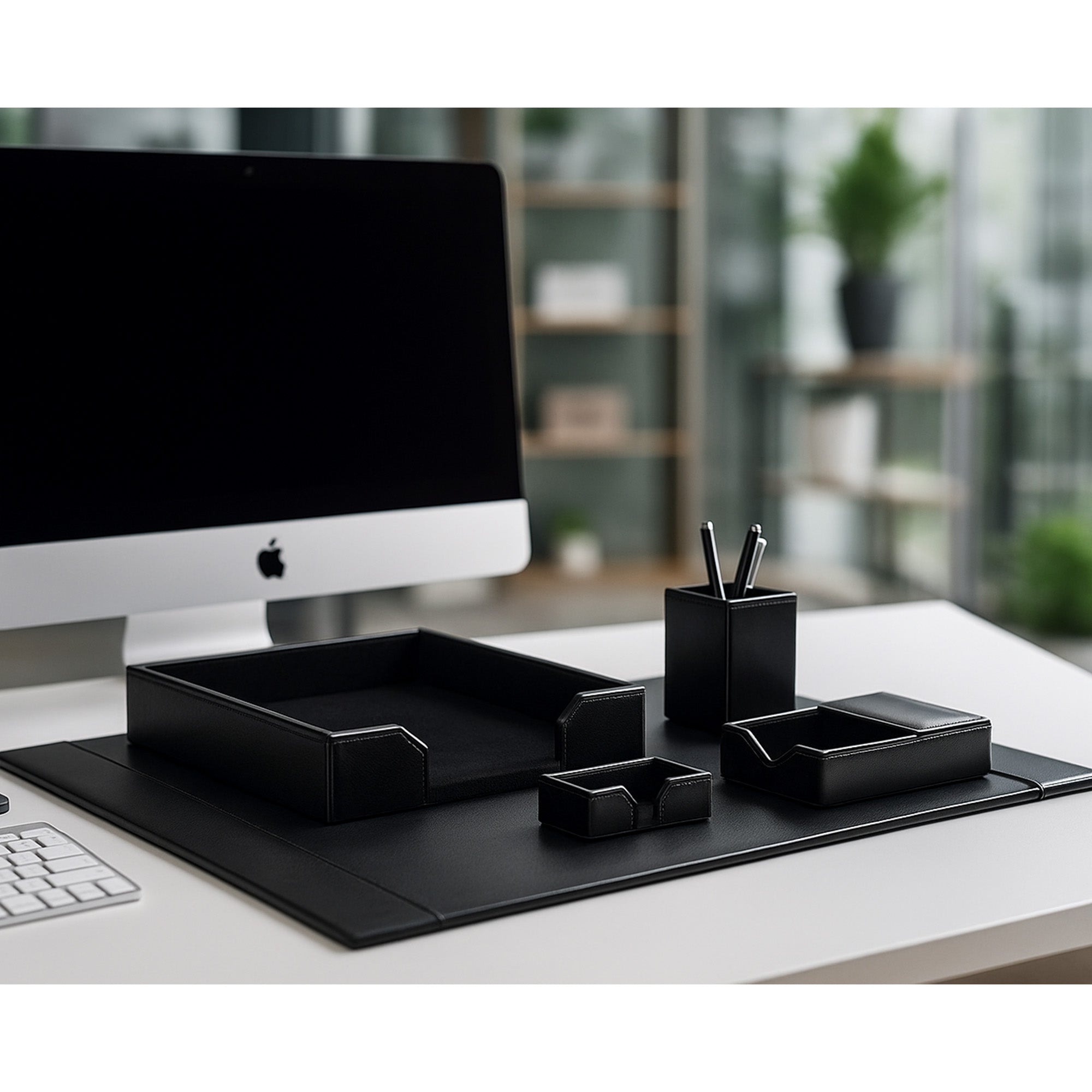 Black Bonded Leather 5-Piece Desk Set