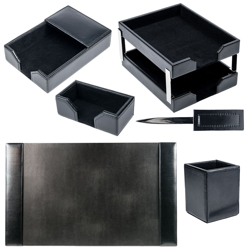 Black Bonded Leather 8-Piece Desk Set