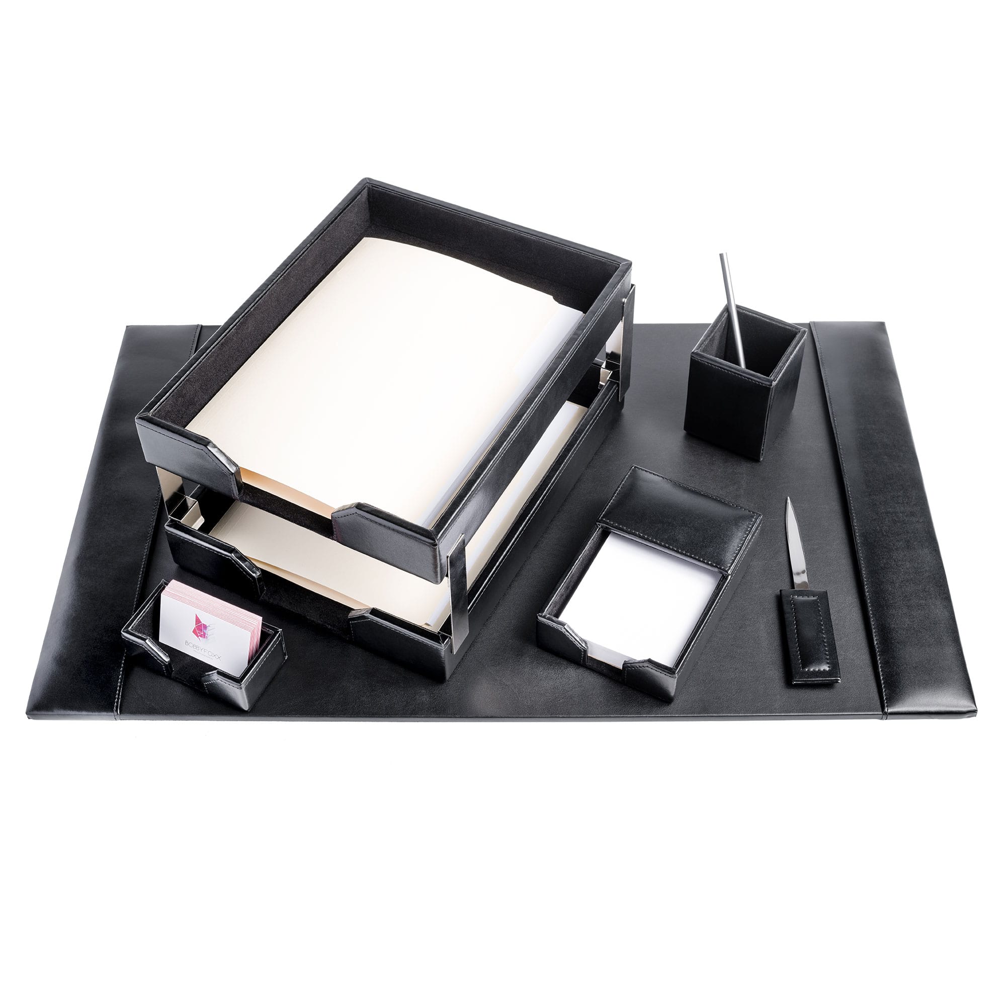 Black Bonded Leather 8-Piece Desk Set