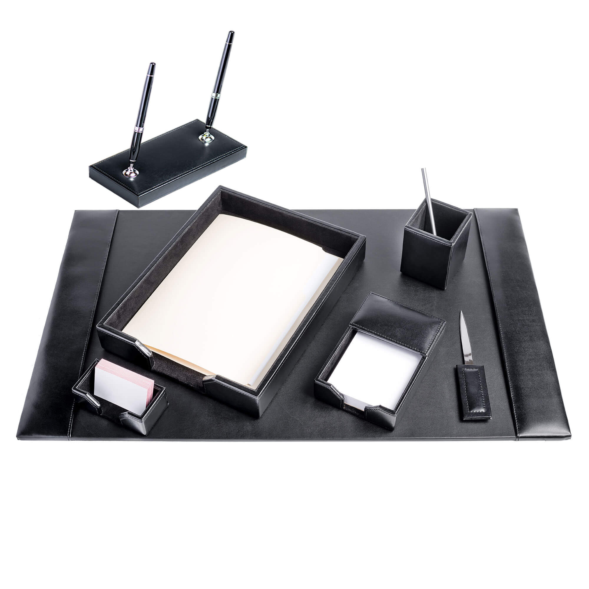 Black Bonded Leather 7-Piece Desk Set