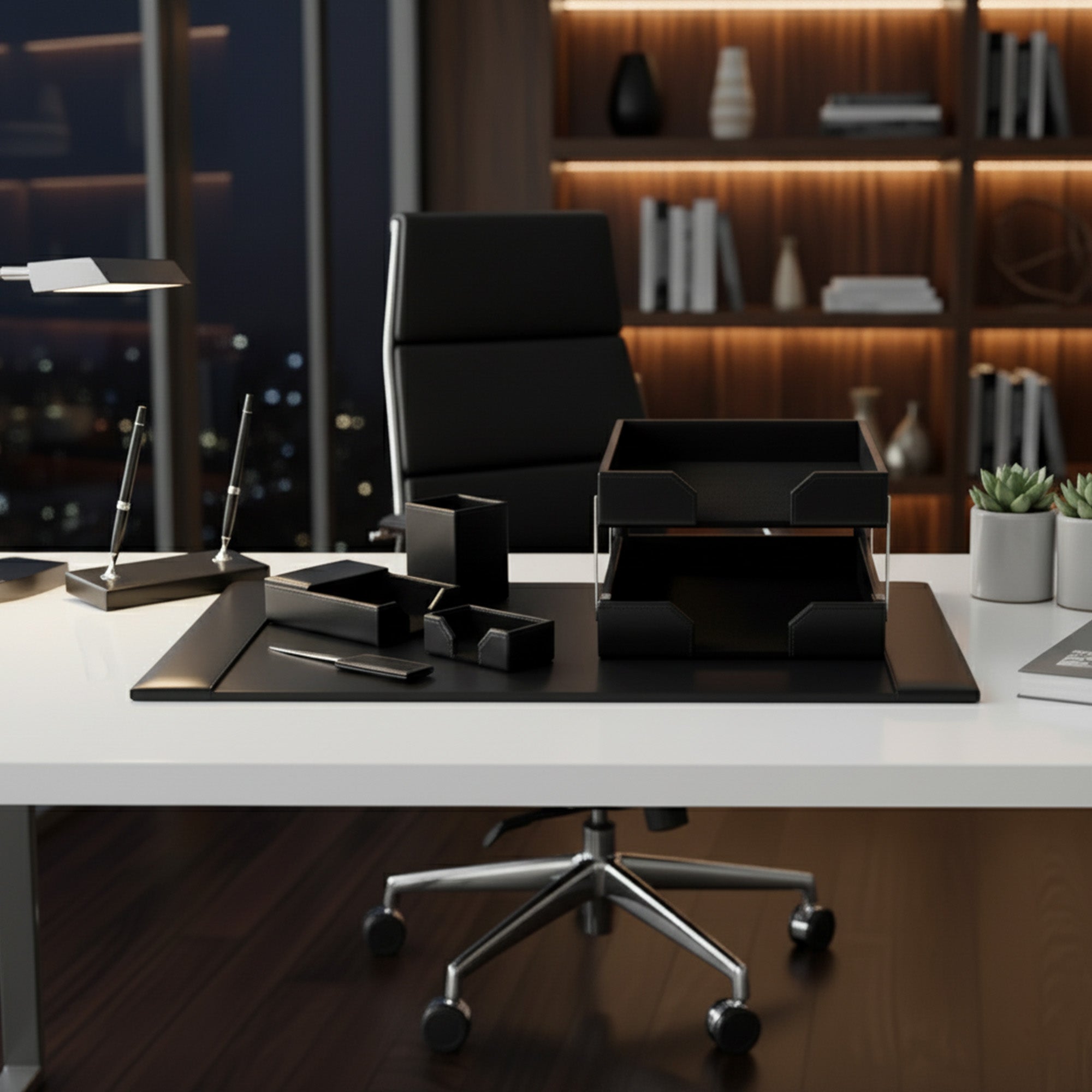 Black Bonded Leather 9-Piece Desk Set