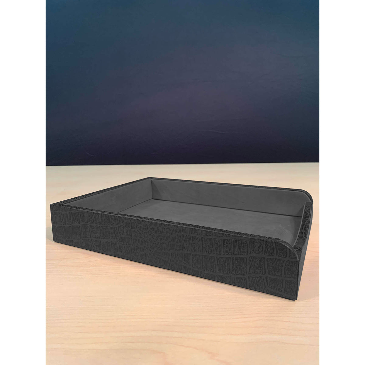 Black Crocodile Embossed Leather 3-Piece Desk Set