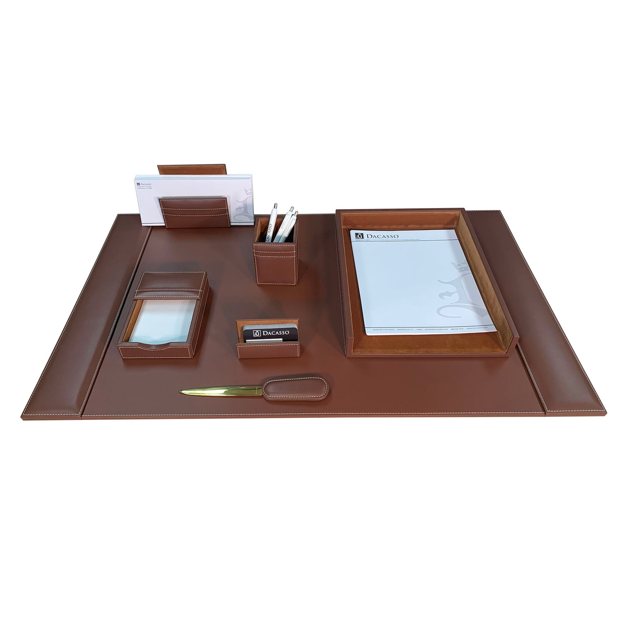 Rustic Brown Leather 7-Piece Desk Set
