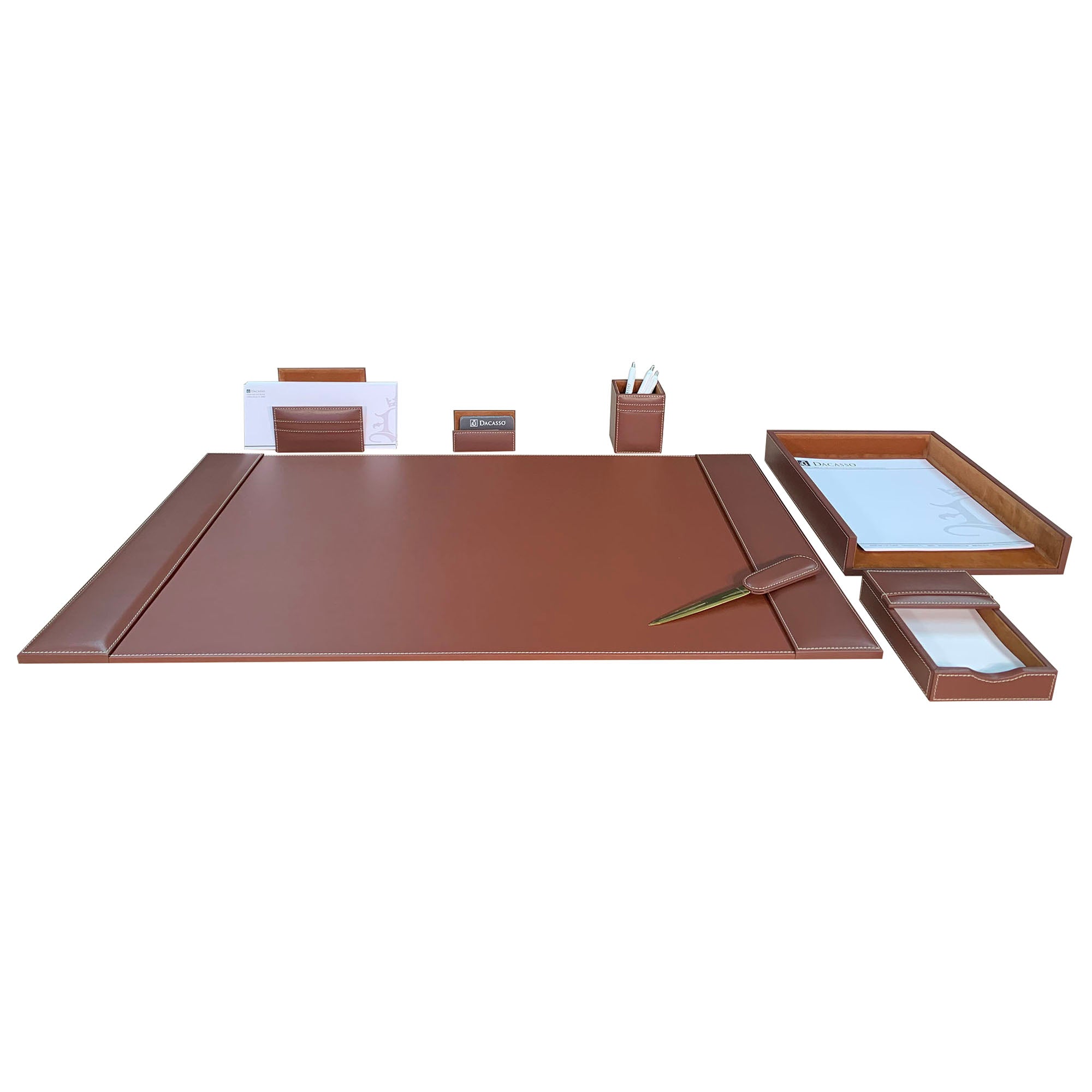 Rustic Brown Leather 7-Piece Desk Set