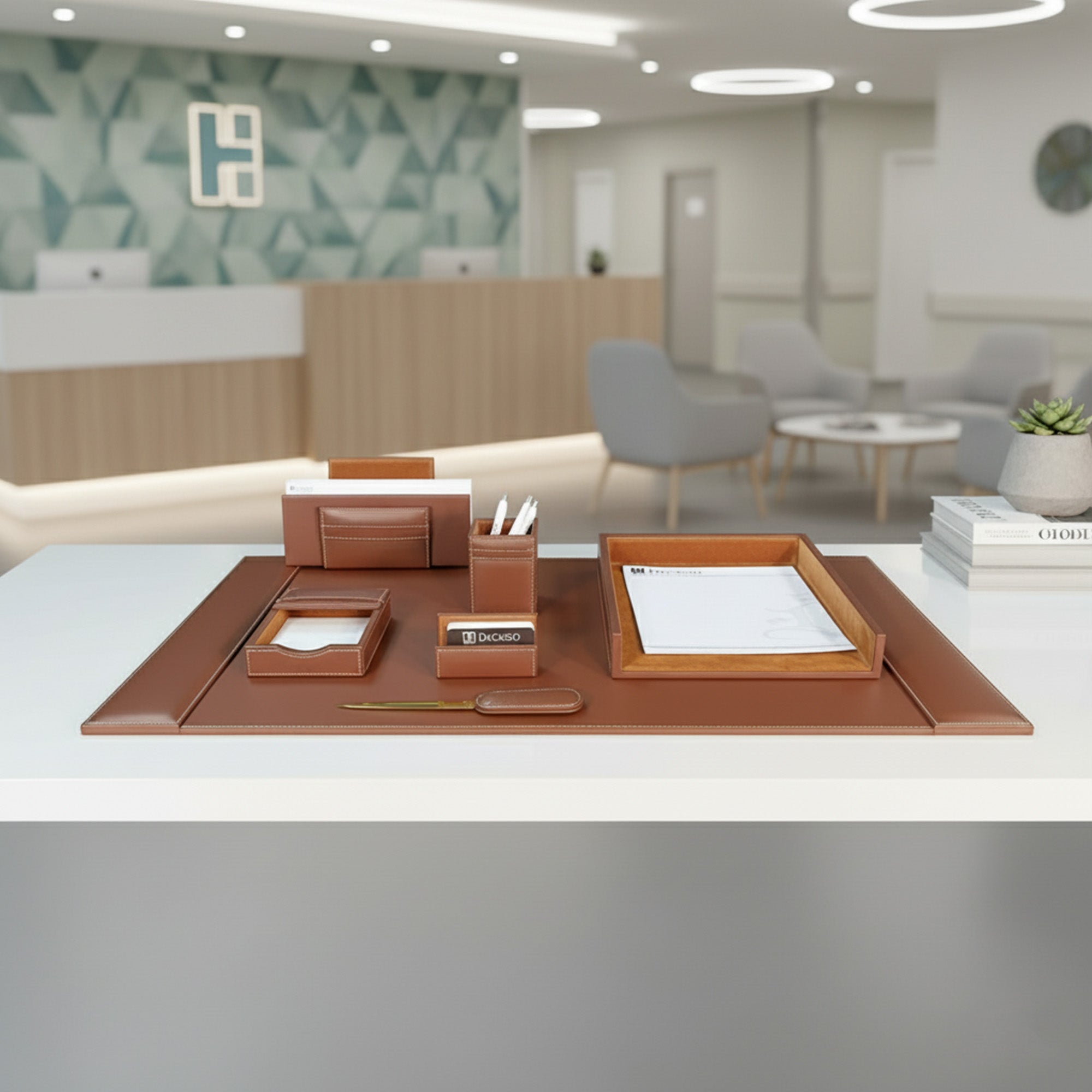 Rustic Brown Leather 7-Piece Desk Set