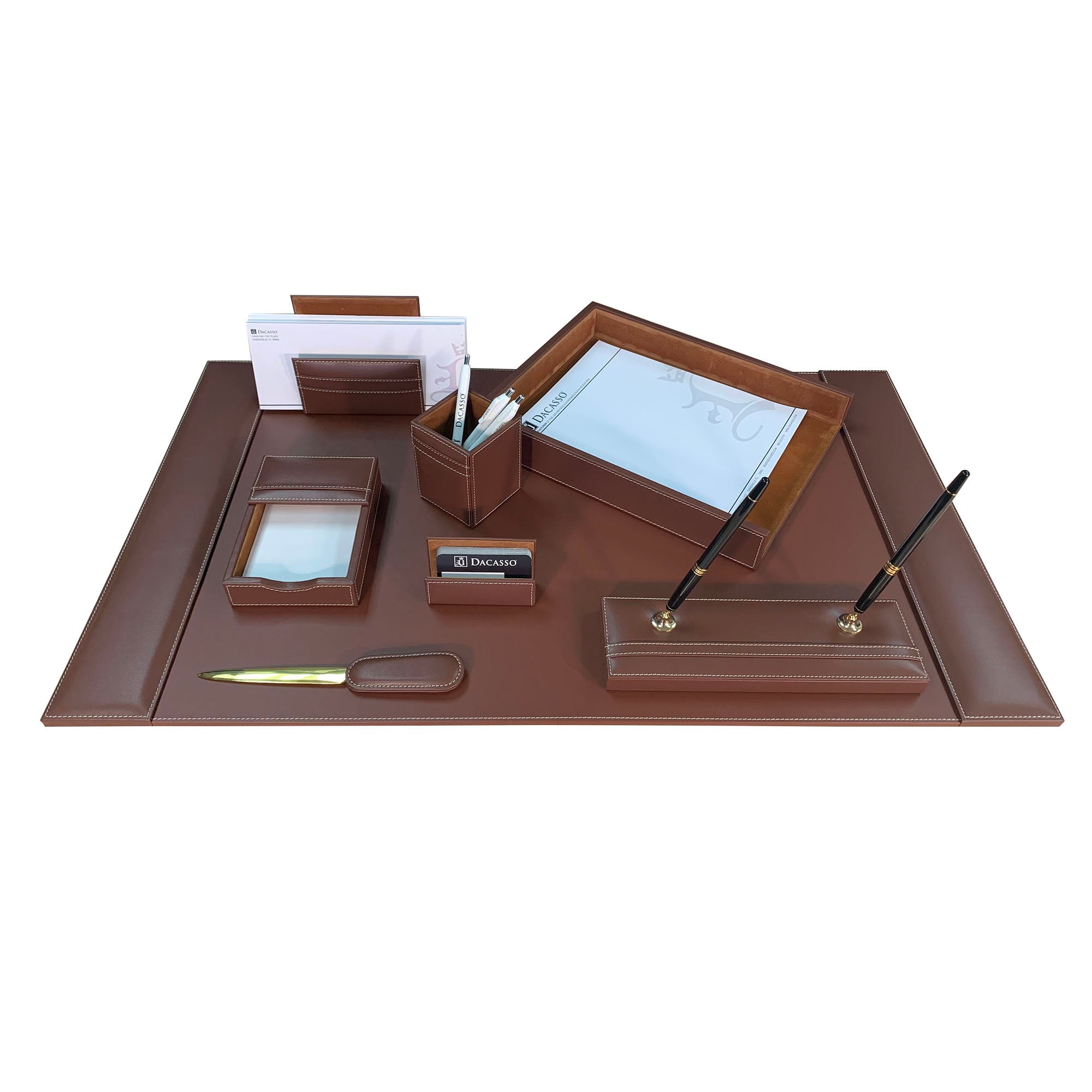 Rustic Brown Leather 8-Piece Desk Set