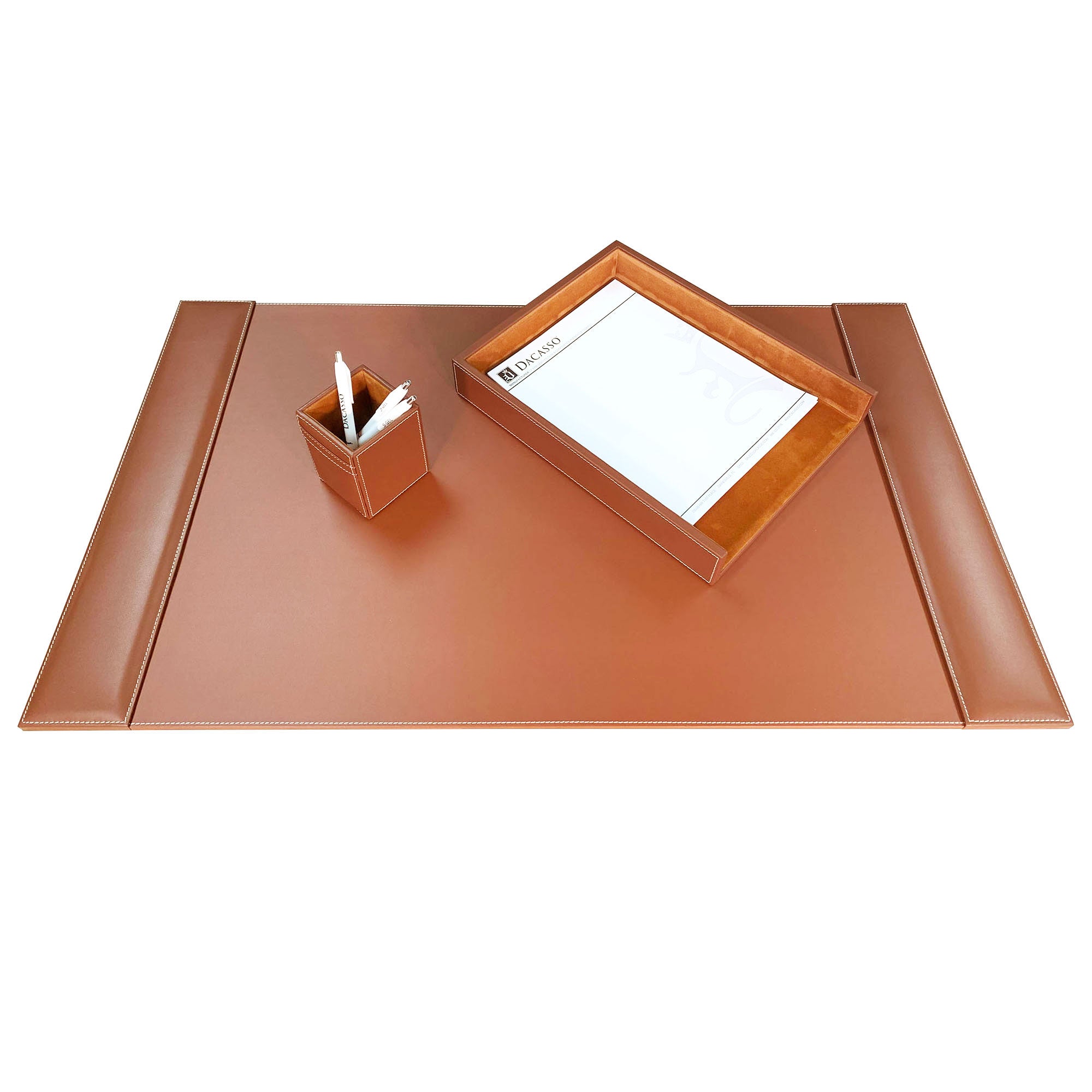 Rustic Brown Leather 3-Piece Desk Set