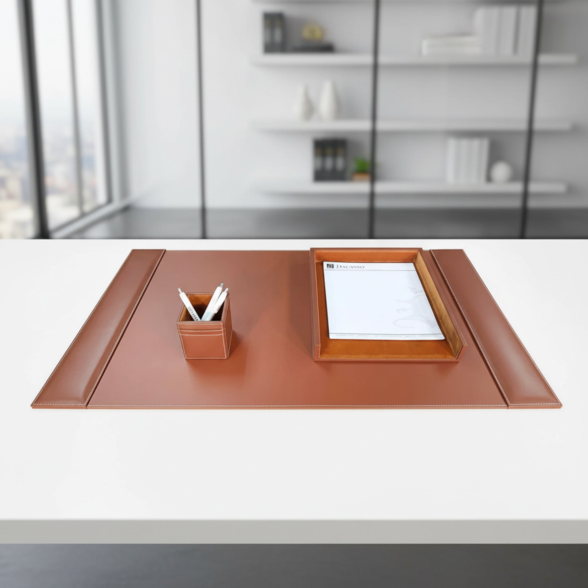 Rustic Brown Leather 3-Piece Desk Set