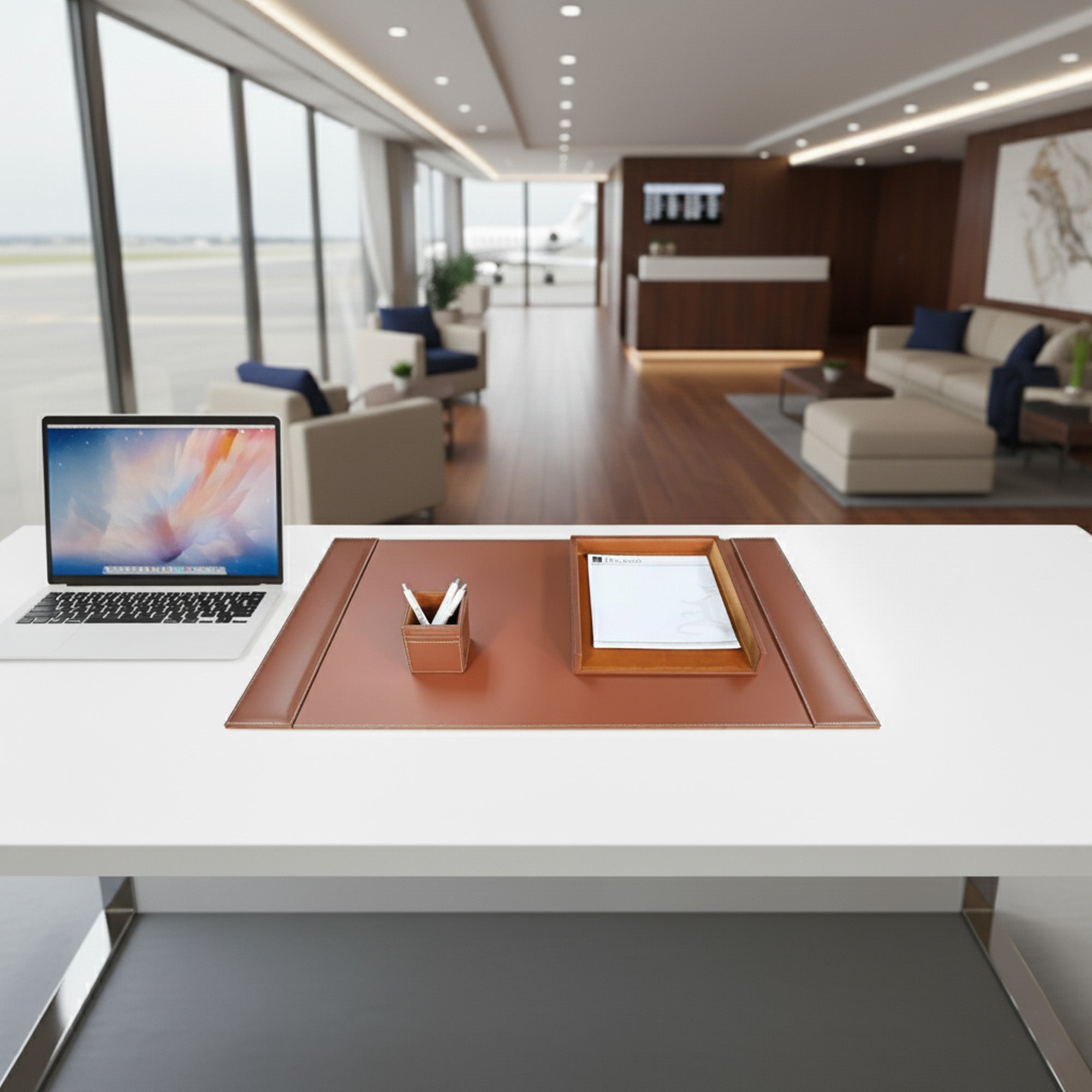 Rustic Brown Leather 3-Piece Desk Set