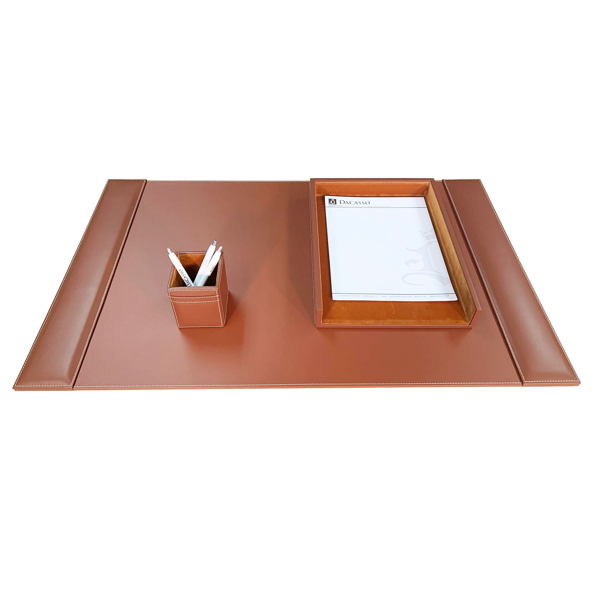 Rustic Brown Leather 3-Piece Desk Set