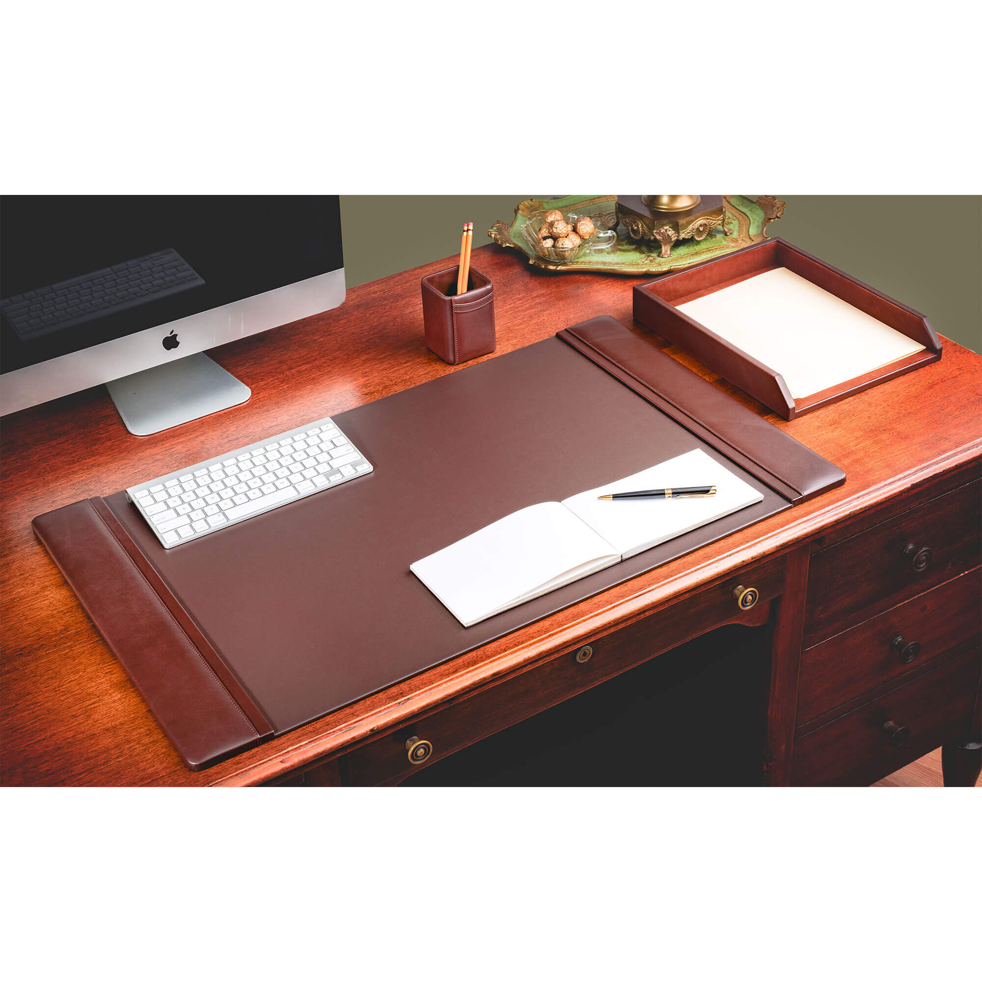 Chocolate Brown Leather 3-Piece Desk Set
