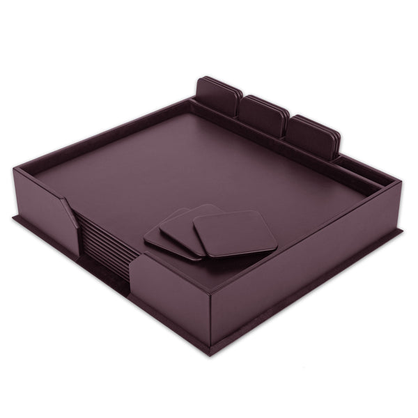 10 Seat Chocolate Brown Leatherette Conference Room Set w/ Square Coasters