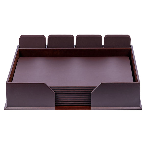 10 Seat Chocolate Brown Leatherette Conference Room Set w/ Square Coasters