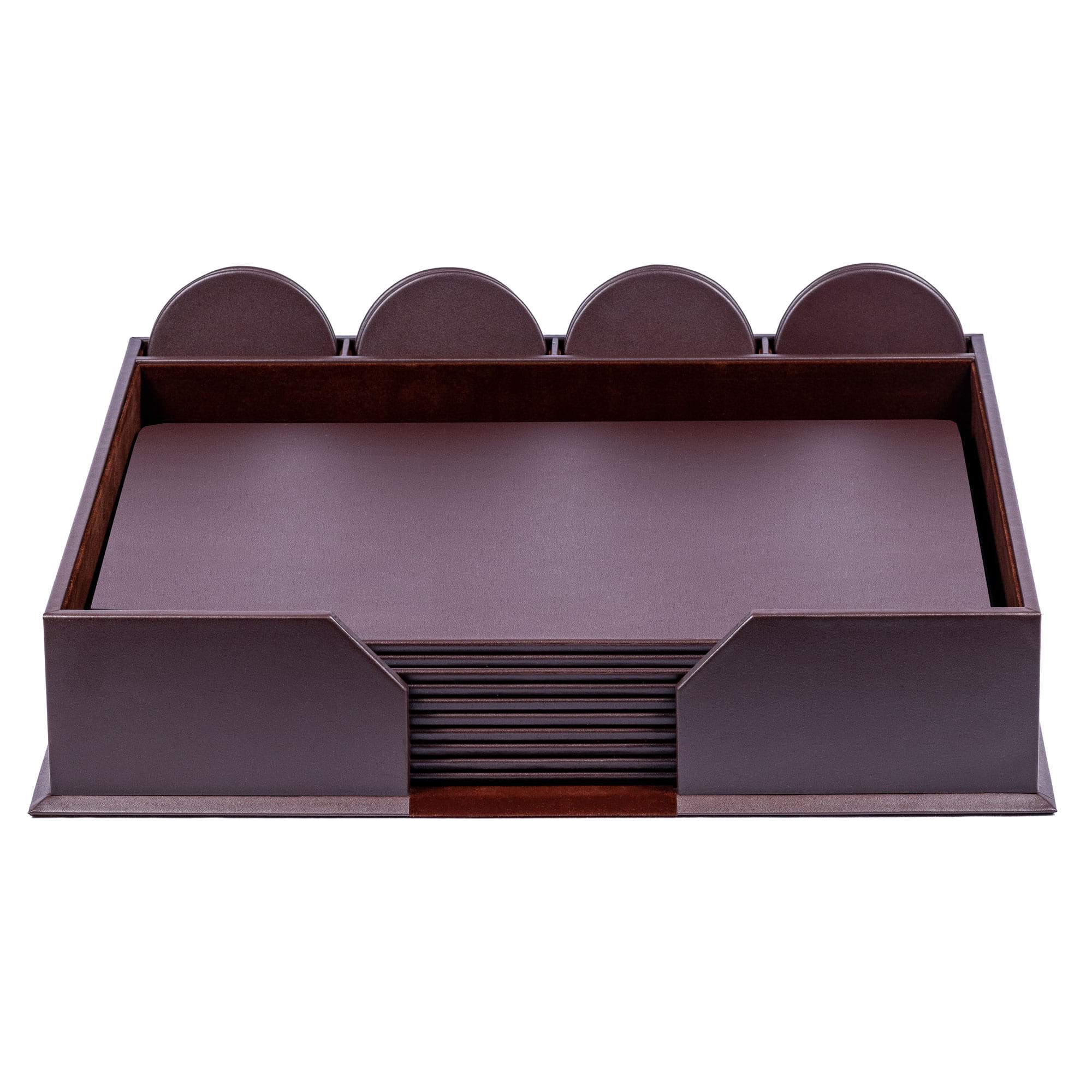 10 Seat Chocolate Brown Leather Conference Room Set w/ Round Coasters