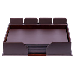 10 Seat Chocolate Brown Leather Conference Room Set w/ Square Coasters