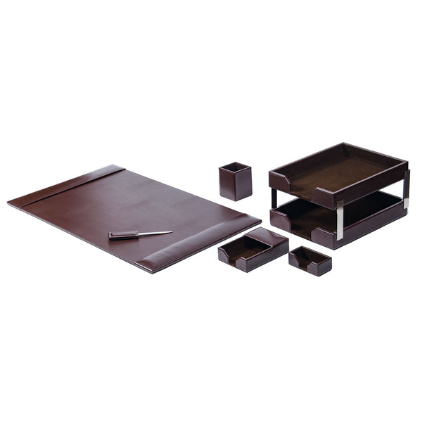 Dark Brown Bonded Leather 8-Piece Desk Set