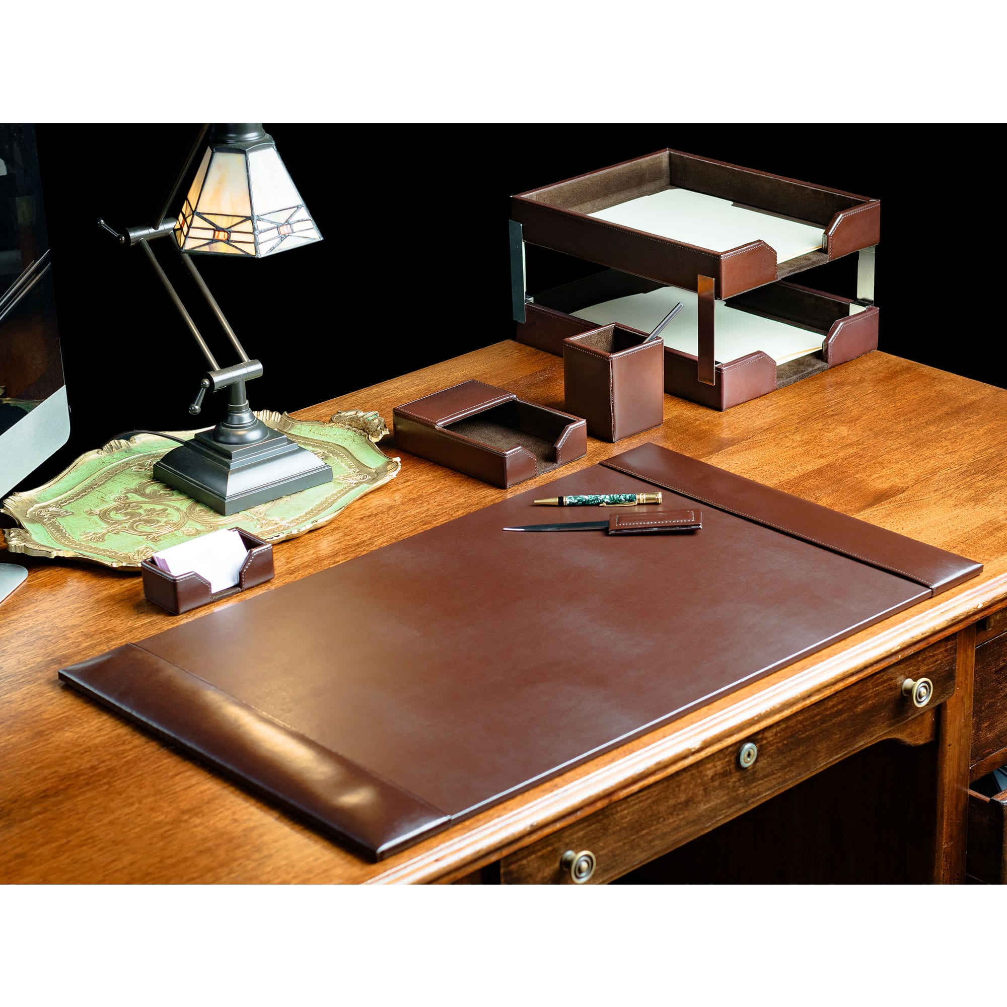 Dark Brown Bonded Leather 8-Piece Desk Set