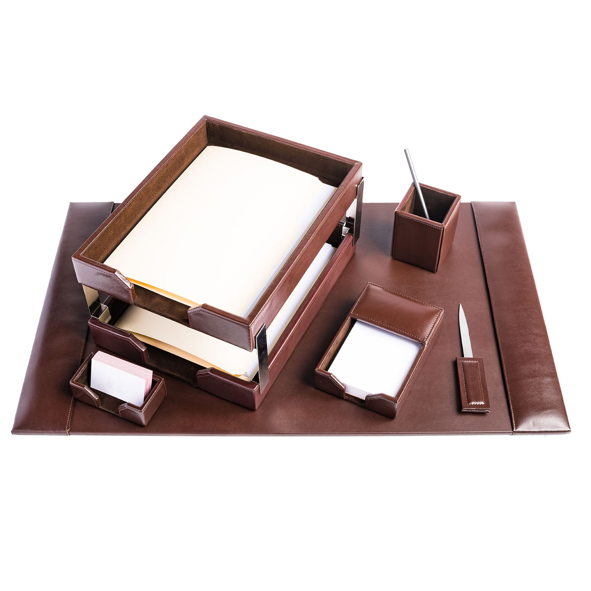 Dark Brown Bonded Leather 8-Piece Desk Set